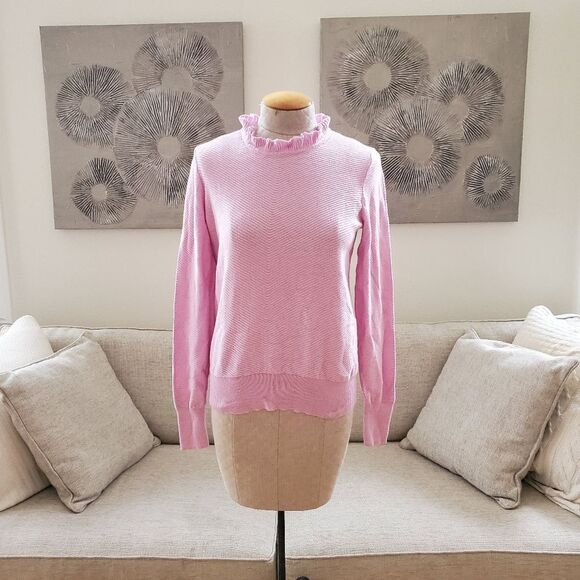 J. CREW | Ruffle Neck Pullover Sweater - [Small, Soft Peony Pink] - Picture 4 of 15